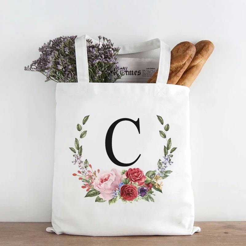 

Women Casual Canvas Shoulder Bag Flowers Printing Shopping Bag Cotto Lady Handbag Eco Reusable Tote Shopper Bags