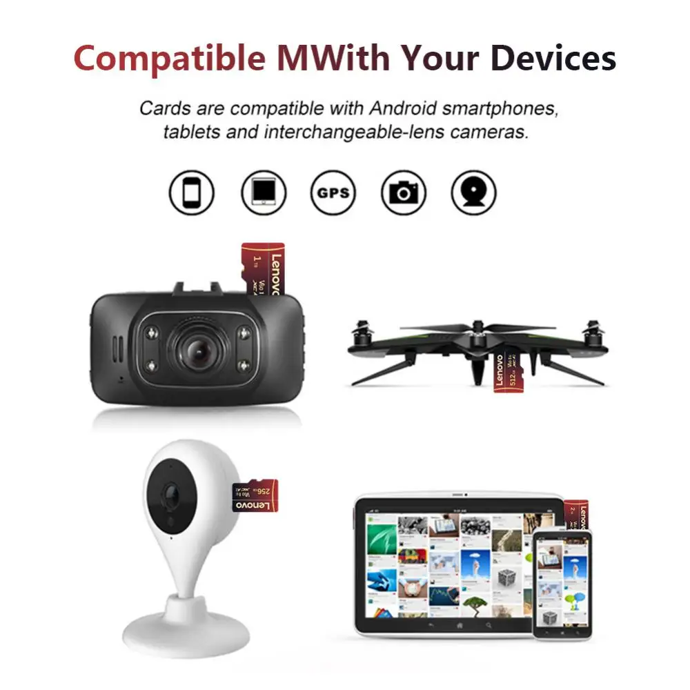 Lenovo 2TB Micro TF SD Card U3 High Speed 1TB SD Card A2 TF Card 512GB Memory Card 128GB For Camera UAV SD Adapter