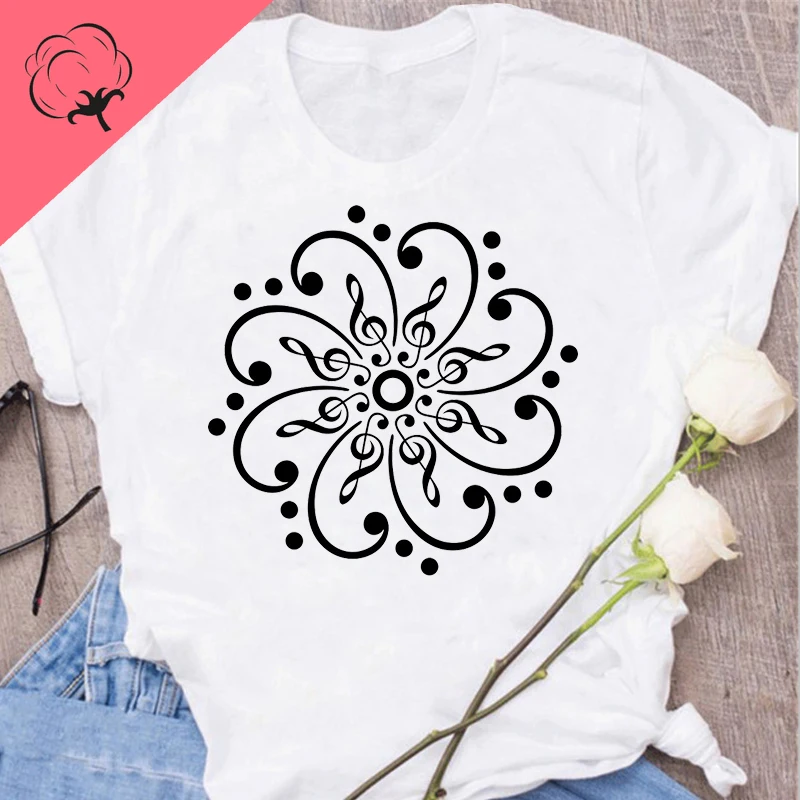 New Harajuku Funny Music Note Art Printed T-shirt Fashion women music top short sleeve comfortable clothing