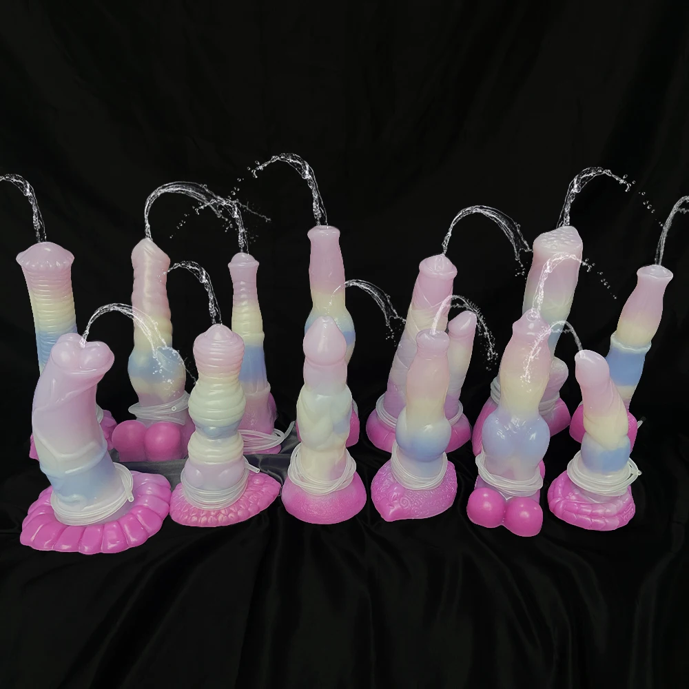 Large Animal Wolf Squirting Function Dildo Ejaculation Penis Silicone Dog Knot Anal Plug Sex Toys Female Masturbator Suction Cup