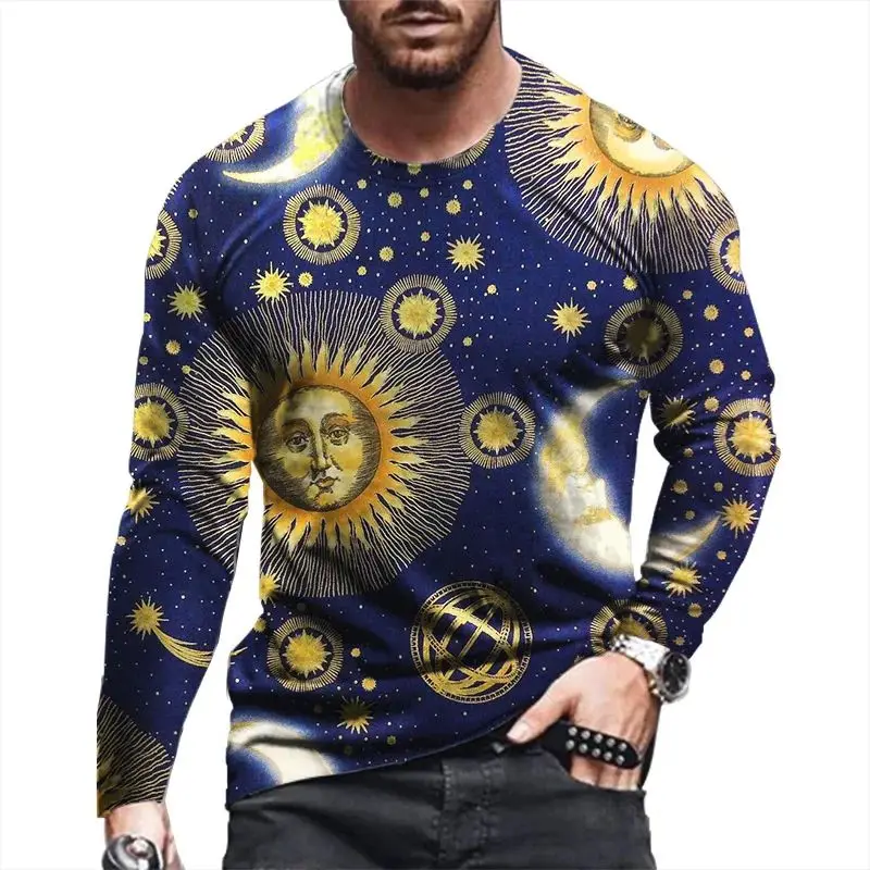 

New Spring And Autumn Men's Casual Trend Sunflower Pattern T-Shirt Loose Street Personality O Collar Long Sleeve Clothing 6xl