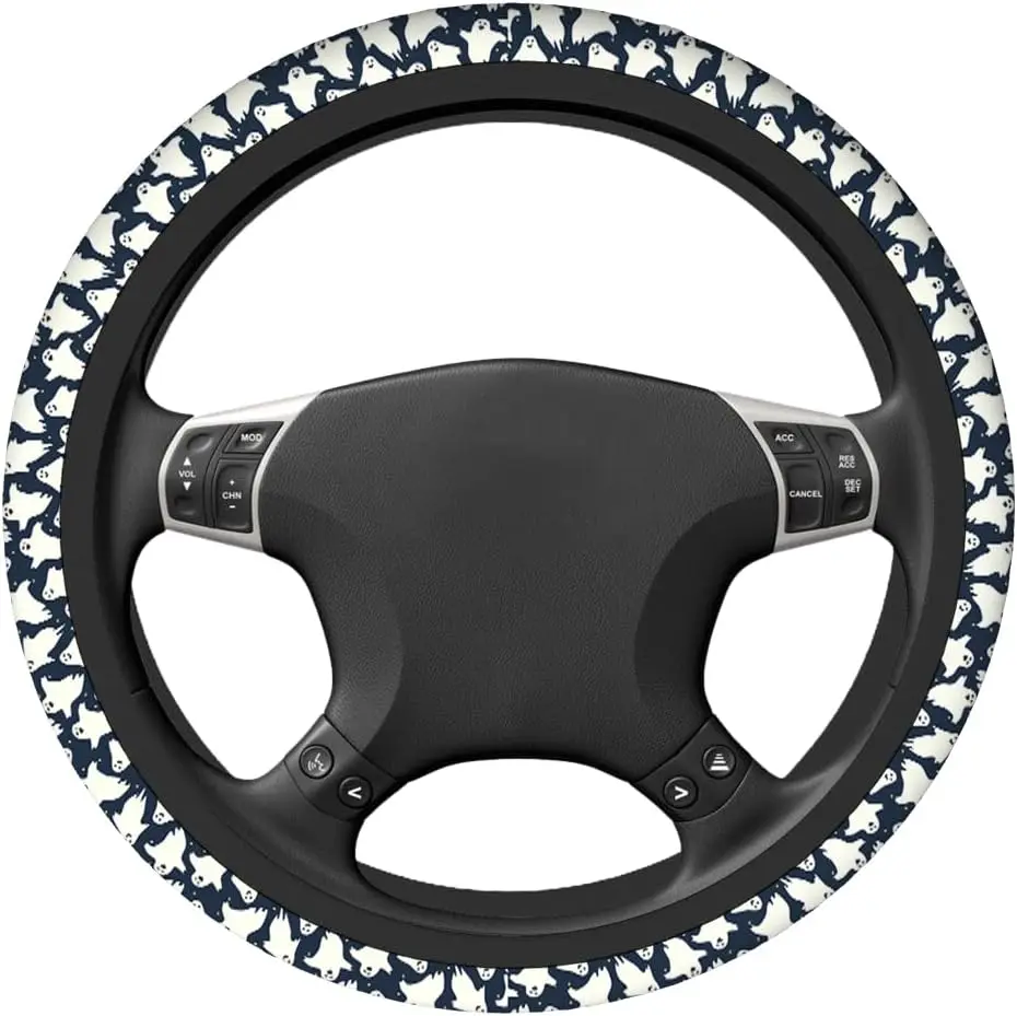 Steering Wheel Covers Cute Ghosts, Halloweeen Funny Dancing Ghosts Non Slip Neoprene Car Wrap Cover Comfort Grip Stretch-O