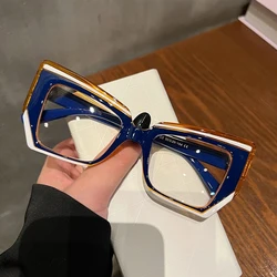 Kocie oko okulary blokujące niebieskie światło damskie modne wielokątne Vintage luksusowe okulary projektowe moda damska nieregularne kwadratowe okulary