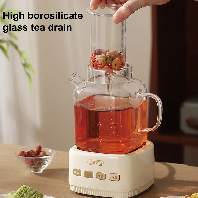 1000ml Multifunctional Health Pot Portable Travel Kettle Mini Tea Maker Smart Office Glass Flower Teapot Auto Keep Warm 360W