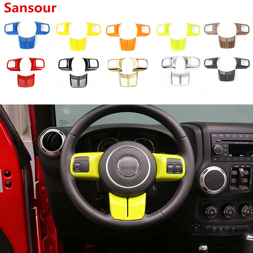 Sansour ABS Car Interior Steering Wheel Decoration Cover Stickers For Jeep Wrangler For Patriot For Compass for Cherokee 2011 Up