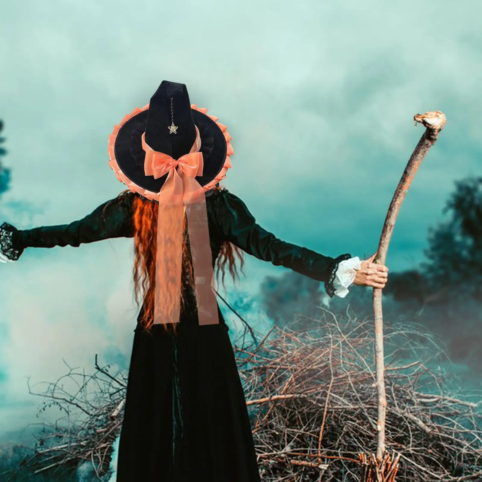 Chapeau de sorcière d'halloween, chapeau de magicien confortable à large bord avec décor de nœud papillon, accessoires de tenue de sorcière pour fête, carnaval, Cosplay
