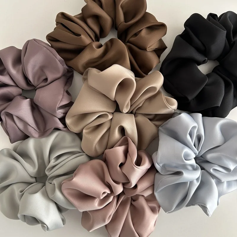 

korea Solid color big silk scrunchies for women elastic silk hair tie girls large hair rubber bands black hair rope accessories