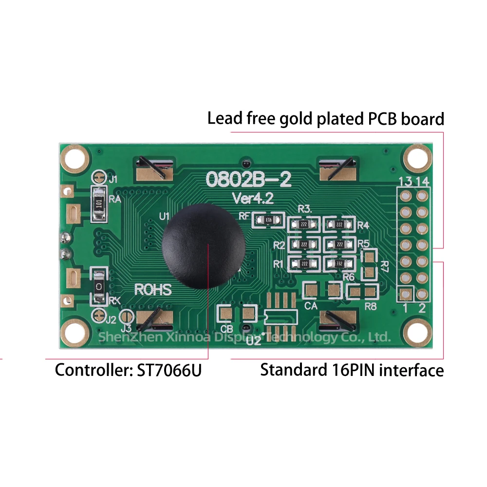 Оригинальный модуль дисплея ST7066U Chip LCM 2*8 LCD 14PIN 58*32*13,5 мм желтая зеленая пленка Европейский 0802B-2 символьный ЖК-экран