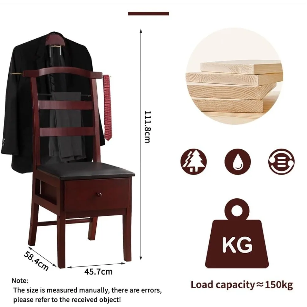 حامل بدلة خشبية مع حامل كرسي شماعات كونتور مع شريط بنطلون درج وربطة عنق وحزام ملابس قائمة بذاتها خادم St #2