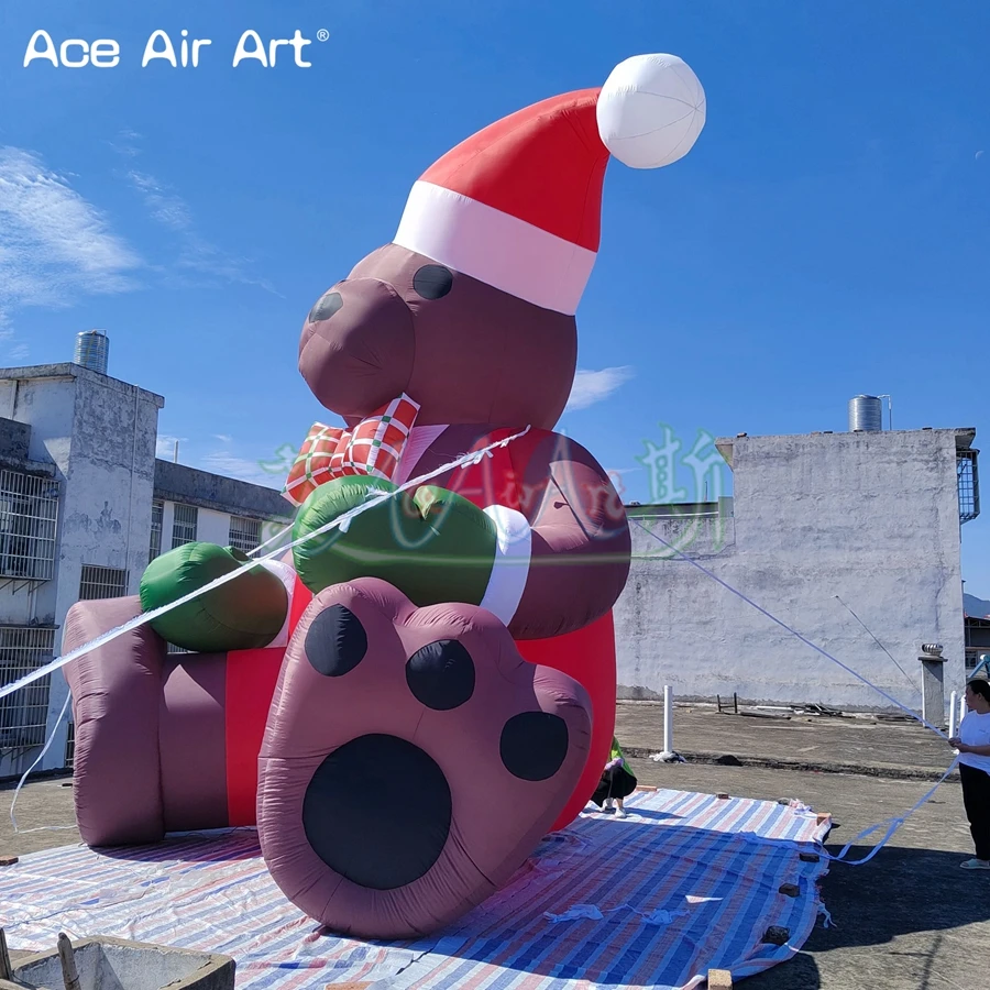 6mH Giant Holiday Inflatable Bear Inflatable Cartoon Mascot Animal  For Christmas Decoration Advertising Event