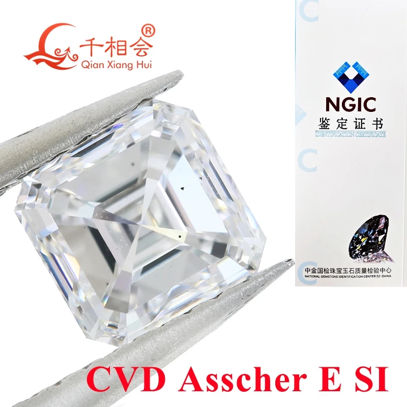 

CVD алмаз E белый цвет 1CT SI четкость asscher форма GEMID Сертифицированный лабораторный Выращенный алмаз свободный камень