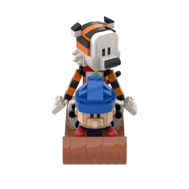 MOC animasyon bebek Calvined ve Hobbes modeli yapı taşı kızak karikatür kaplan Mini Action Figure tuğla oyuncak çocuk noel hediyesi