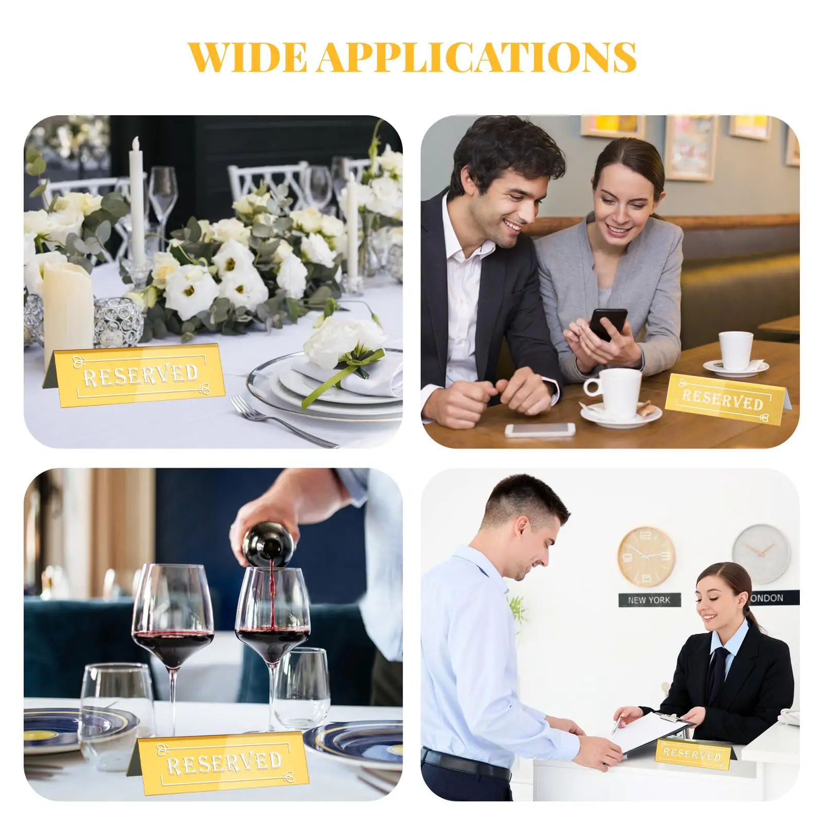 2/4/10PCS Golden Acrylic Reserved Table Signs Card Banquette Seating Table Signs Wedding Waterproof Double-Sided Mark Seat Signs - view 3