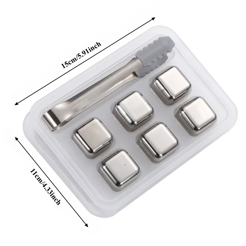 Stainless Steel Ice Cubes Reusable Silicone Ice Tongs Storage Tray No Dilution Fast Cooling For Whiskey Cocktails Coffee Gifts - view 6