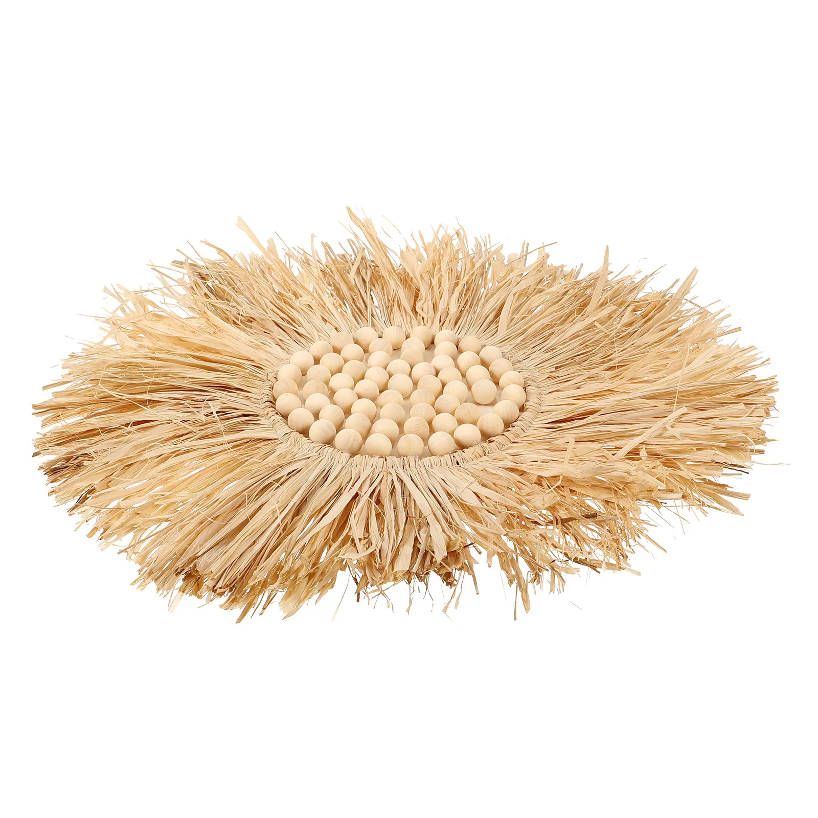 

Woven Raffia Wall Decor Handcrafted Wood Beaded Pendant Stylish Home Wall Ornament for Bedroom Living Room Decor