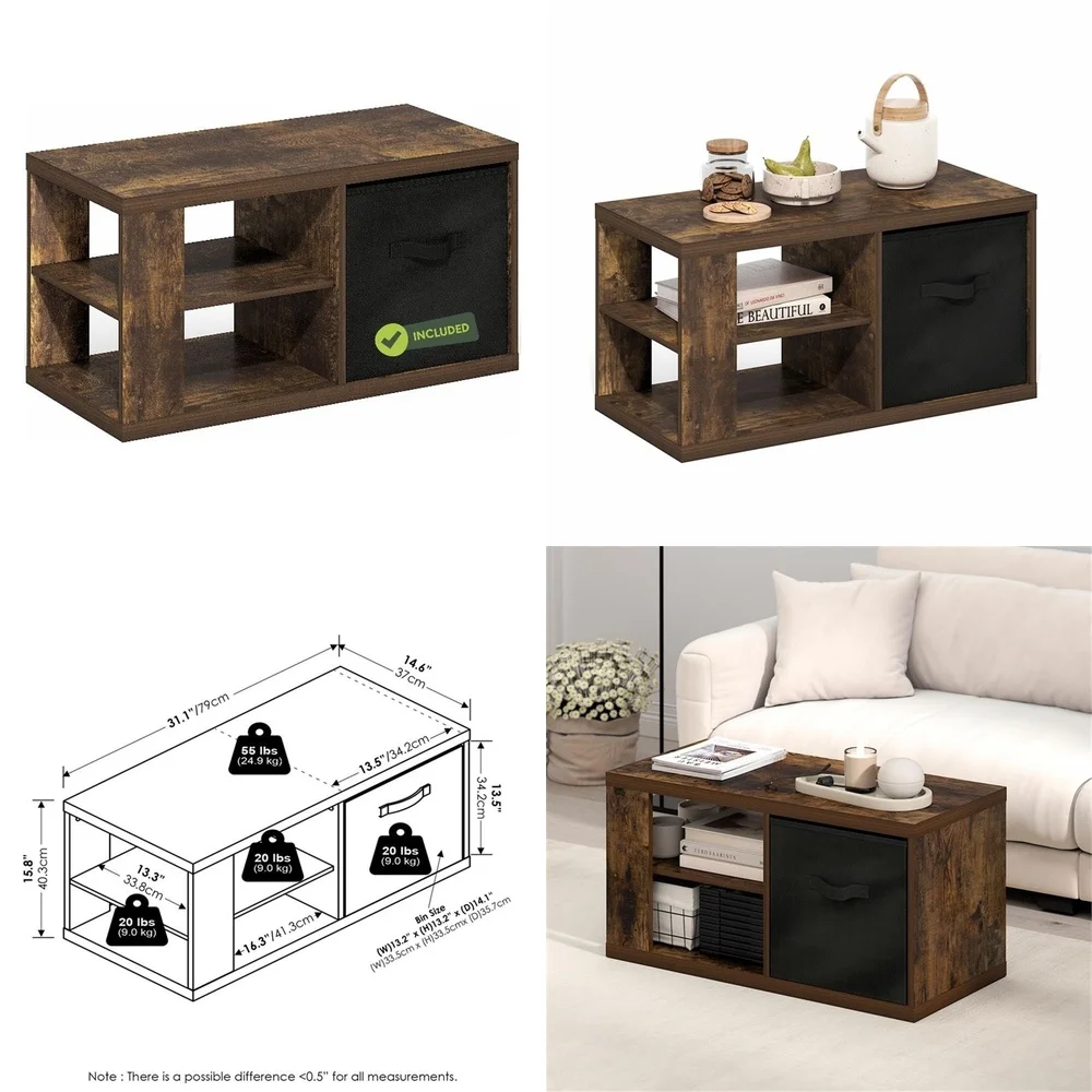 طاولة القهوة الحديثة مع صندوق تخزين بلمسة نهائية من خشب الصنوبر الكهرماني الدافئ #1