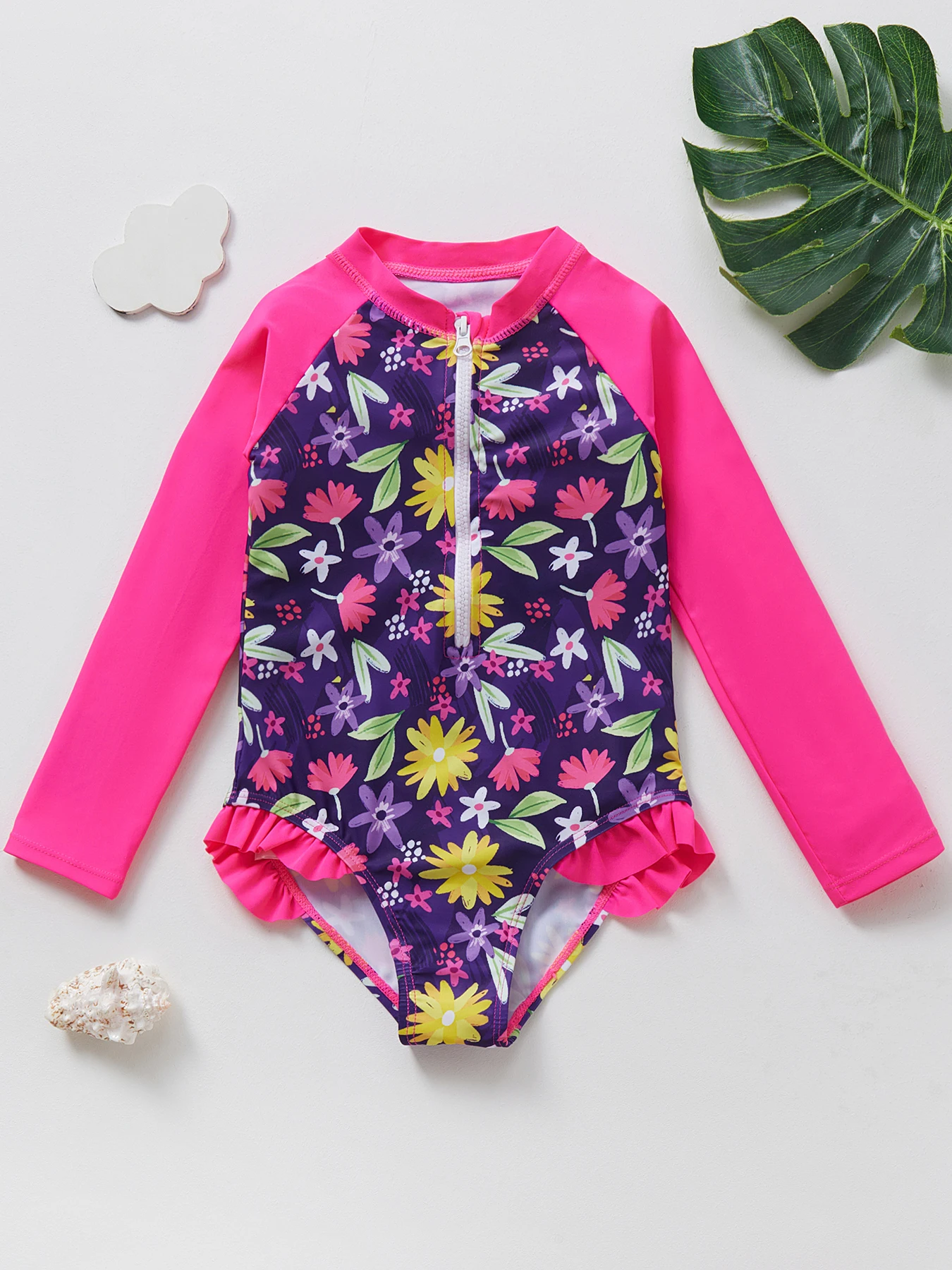 Mermaid Fish Scale Girls Rash Guard Set One Piece Swimwear for Kids