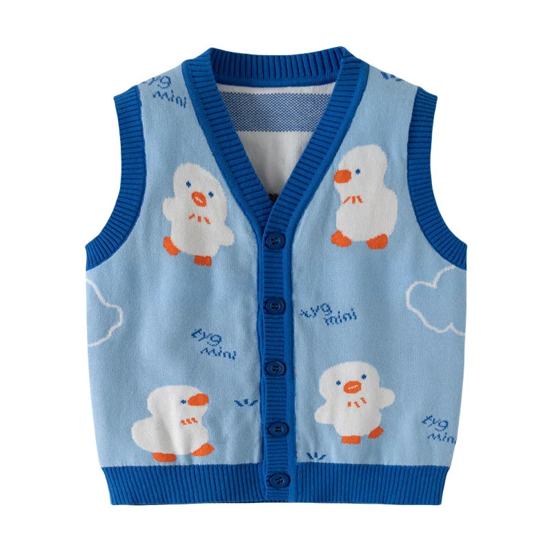 

Sweaters 3-7T Autumn Spring Boys Girls Sweaters Village Open Stitch Kids Clothing Sleeveless Buttons Baby Costume