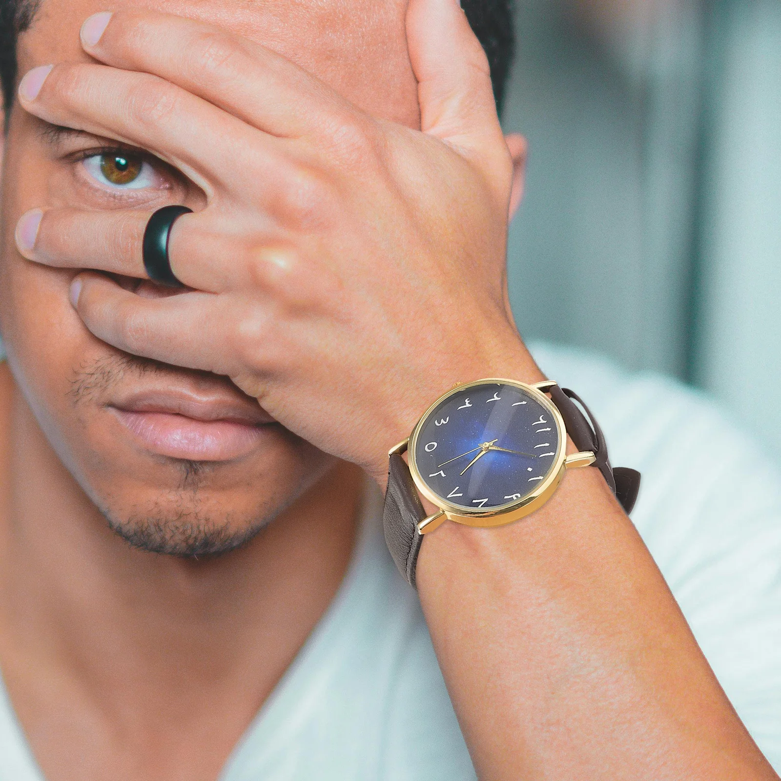 

Dial Watch For Men Adjustable Strap Wristwatch Arabic Numerals Fashion Belt Watch Adult Leisure Timepiece