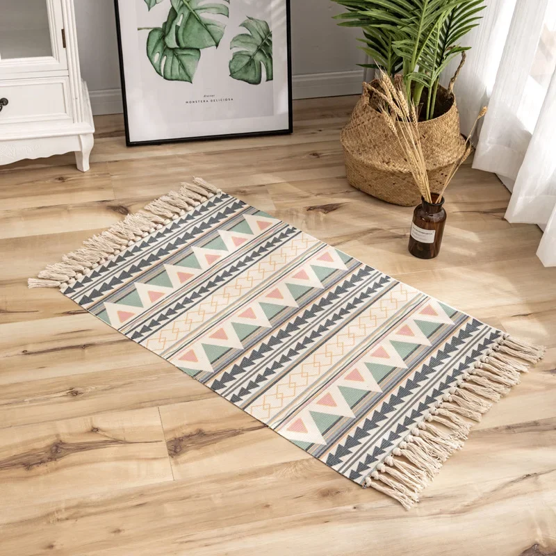 Nordic Cotton and Linen Floor Mats Ethnic Style Carpets Door Mats Foot Mats Entry Bedrooms Non Slip Mats Home Bohemian Blankets