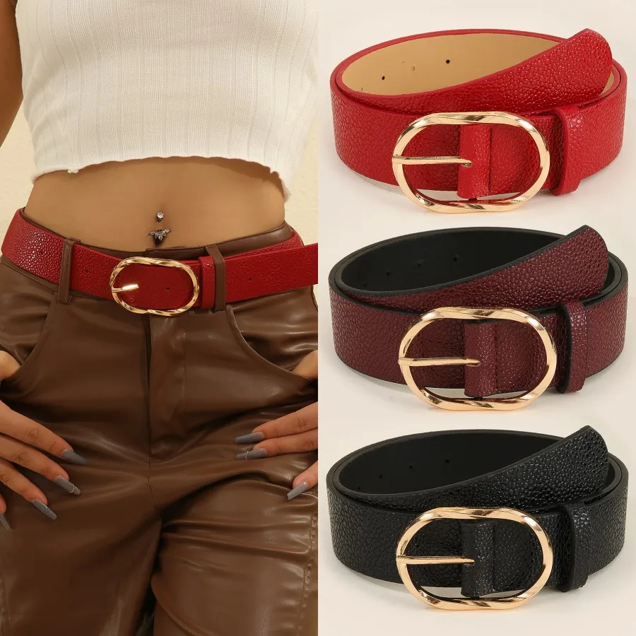 Leichter, luxuriöser, lässiger, mehrfarbiger Gürtel mit ovaler Metallschnalle und Litschi-Muster für Damen für Jeans, ein vielseitiger dekorativer Gürtel geeignet