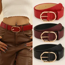 Women's light luxury casual multi-color metal oval buckle lychee pattern belt for jeans, a versatile decorative belt suitable