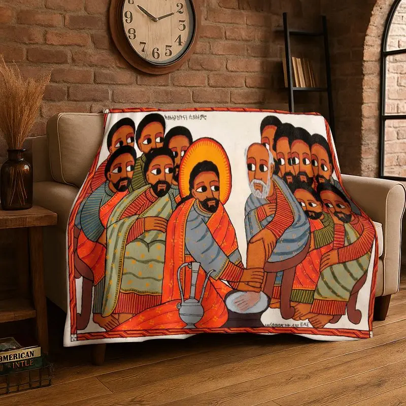 Africa Ethiopian Art Tradition Custom Flannel Blanket Soft Throw Blanket for Bedroom Living Room Bed Travel Camping Picnic Cover