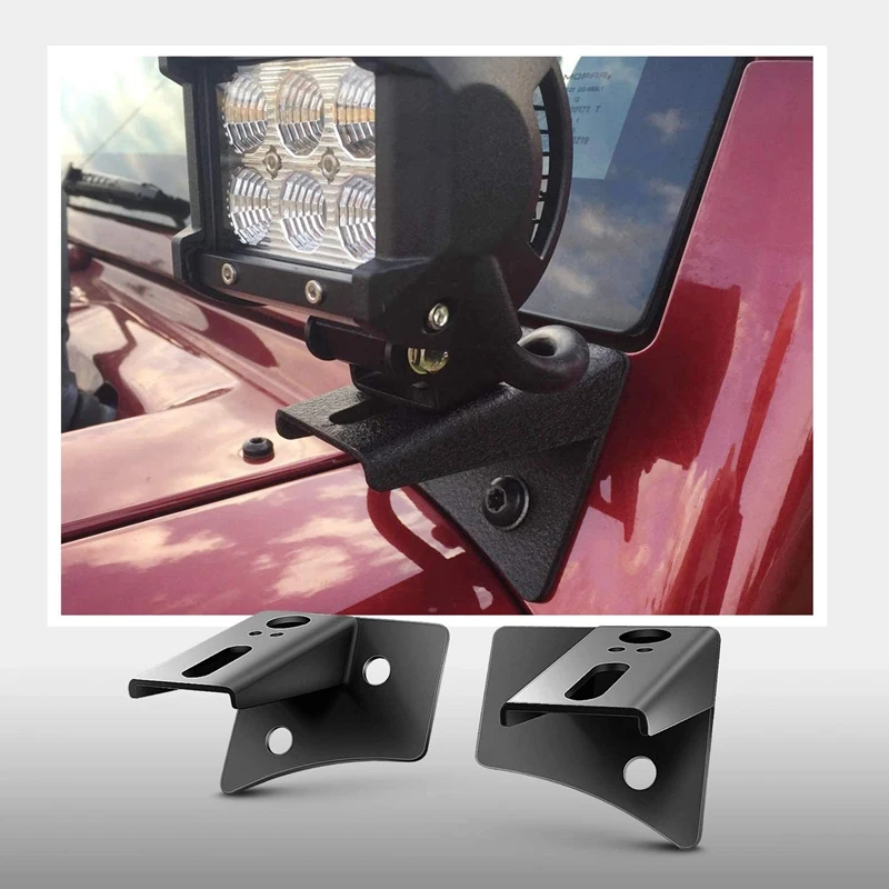 A-Pillar Windshield Hinge Mounting Brackets For Offroad LED Fog Light Halogen Work Light For Jeep Wrangler JK 2007-2017