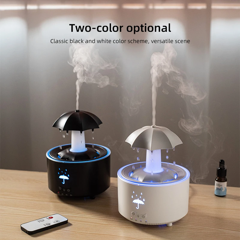 Humidificador de aire con forma de gota de agua, paraguas creativo con luz colorida, difusor de aceites esenciales, humidificador de aromaterapia