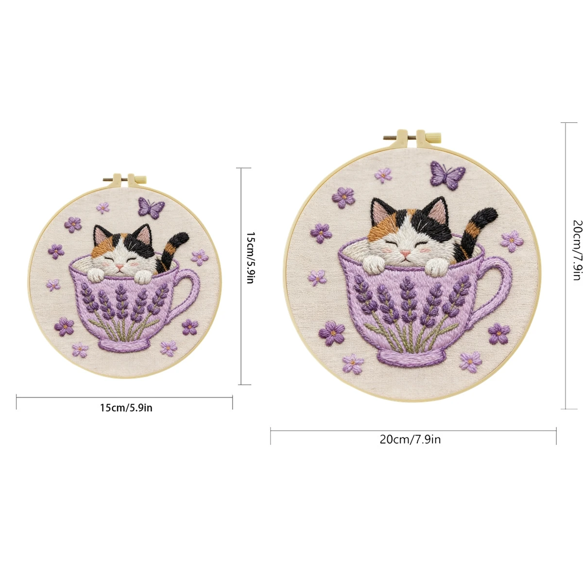 1 Set Lavendel-Teebecher-Katze DIY-Stickerei-Set für Anfänger, Stickerei-Starter-Kit, Kreuzstich-Kunstgeschenk, Handarbeits-Bastelset – Detail 2