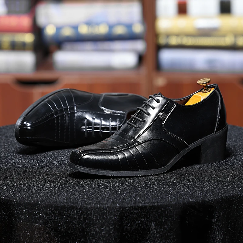 Luxury High Heel Men's Shoes Fashion Man Height Increase Wedding Shoes Groom Designer Pointed Toe Dress Shoes Men Leather Oxford