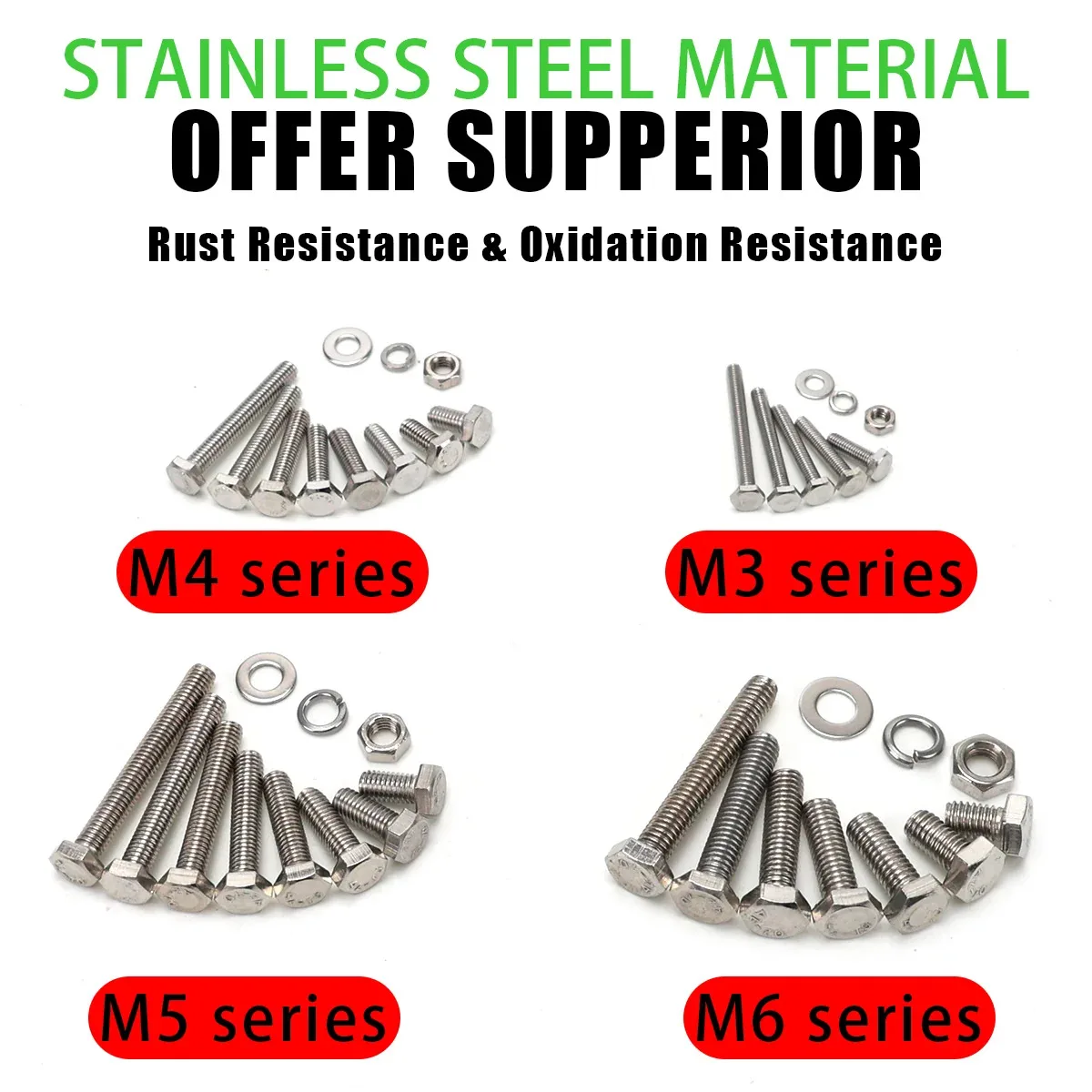 860PCS DIN933 M3-M6 Hex Head Bolts Kit, A2 A4 Marine Stainless Steel & Grade 8.8/10.9 Fasteners with Nuts Washers Spring Washers