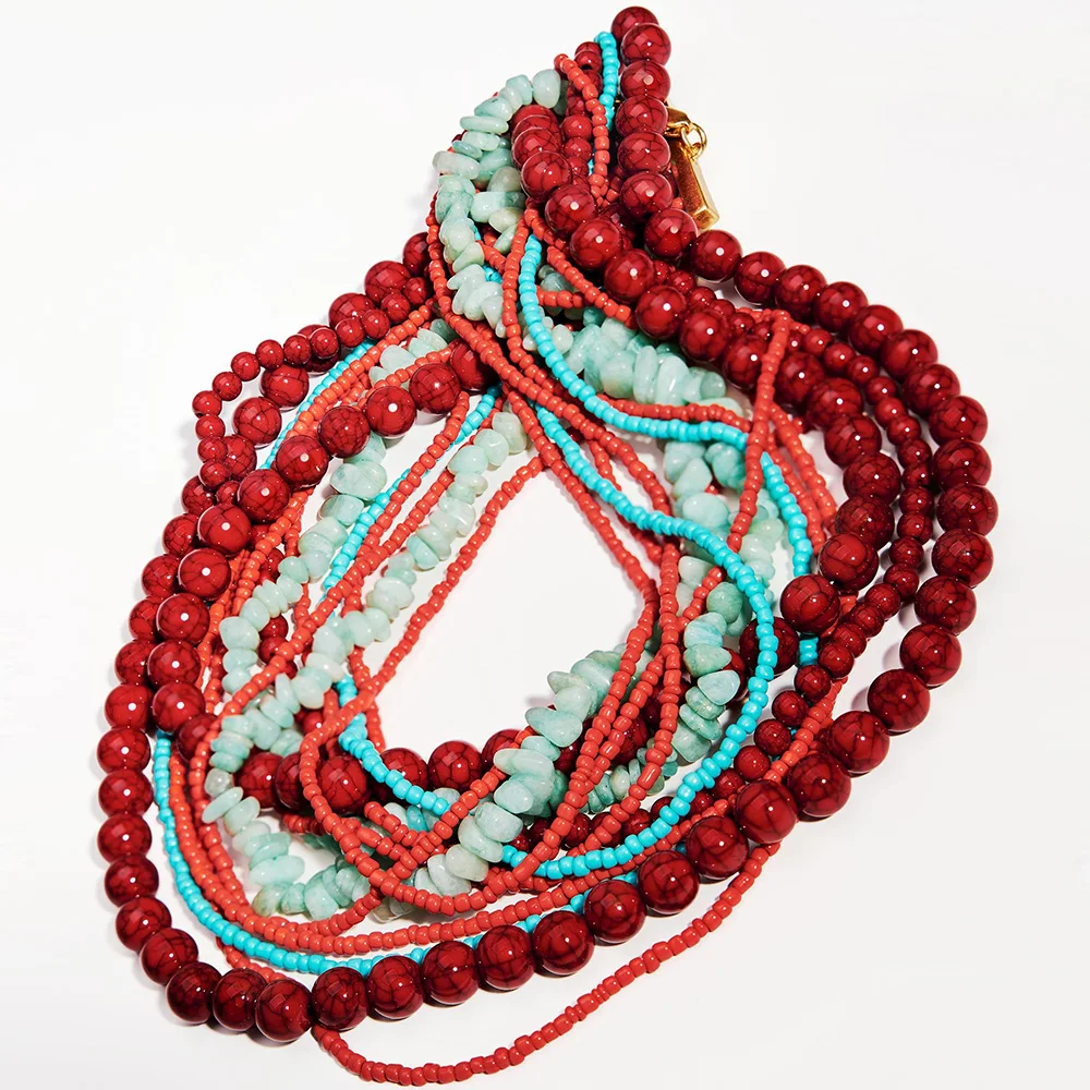Vedawas Stone Bead Multilayer Necklace,Bohemian Handmade Banquet Party Women Accessories,Gifts for Lover and Friends