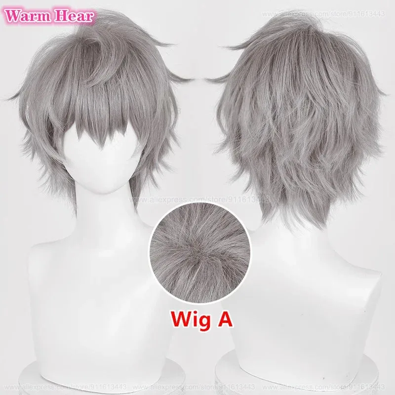 20252 أنماط حتى الاصطناعية قصيرة 30 سنتيمتر رمادي تأثيري أنيمي مقاومة للحرارة الشعر هالوين شعر مستعار للحفلات + شعر مستعار مجاني C #1
