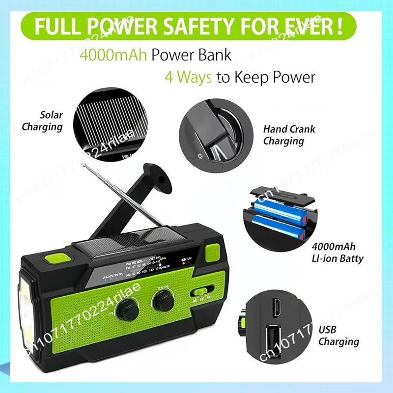A17Z Emergency Weather Radio,Solar Charging, 3 LED Flashlights, LED Induction Reading Lamp, SOS Alarm, Rechargeable For Us