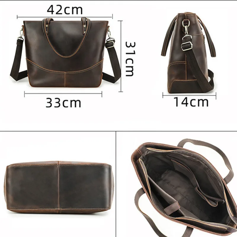 Fashion Suitable 14.2-inch Laptop Computer Large Capacity Cowhide Handheld One Shoulder Crossbody Bag Briefcase Leather Men Bags