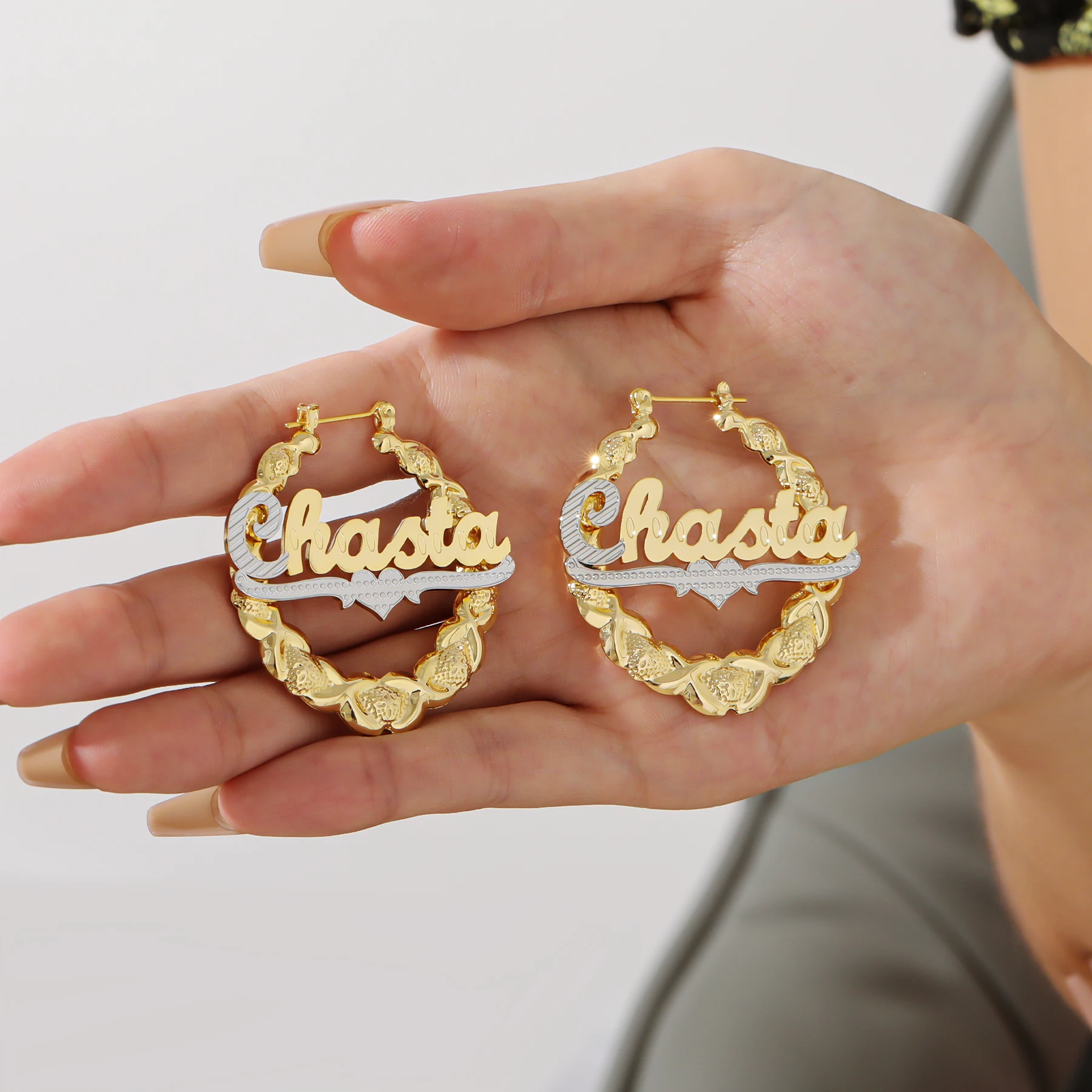 Personalized 18K Gold Plated Stainless Steel Nameplate Hoop Earrings Custom Name XO Hoop Earrings wo Tone Letter Ear Jewelry