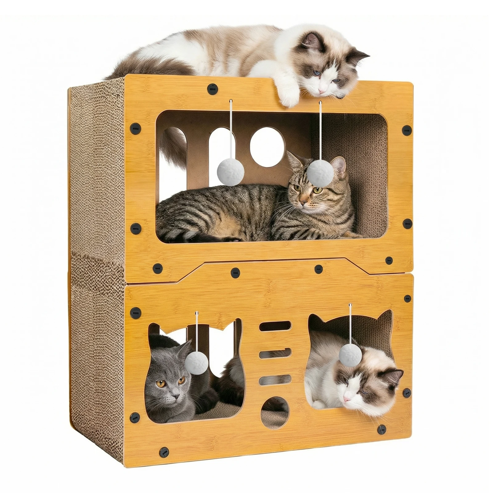 Großes Katzenhaus mit Kratzfläche, Katzen-Condo, Indoor-Katzen-Aktivitätszentrum zum Ausruhen und Spielen für Familien mit mehreren Katzen, aus Karton – Detail 9