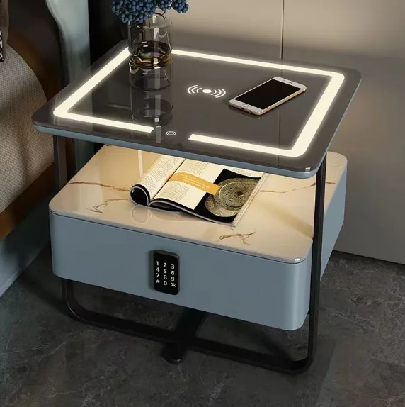 

Bedside Table with Touch Function Solid Wood Insurance White Smart Bedside Table with Wireless Charging