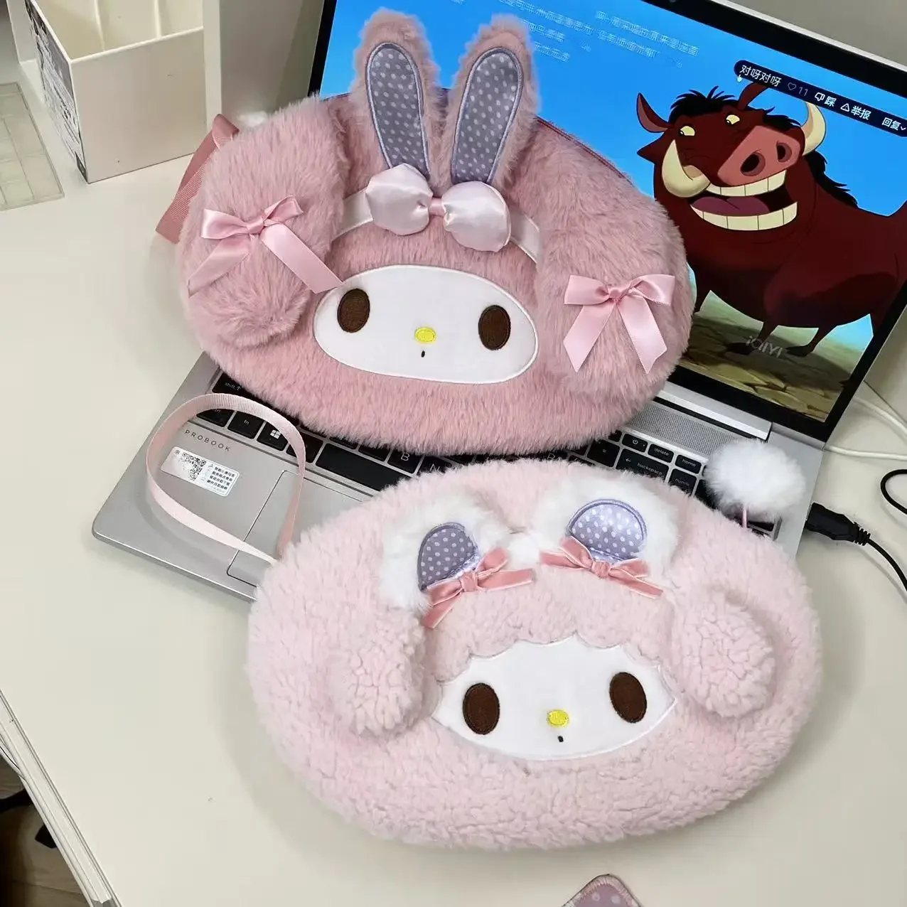Japanese Cute Sanrio My Melody My Sweet Piano Elliptical Plush Large Capacity Makeup Bag Multi functional Organizing Bag