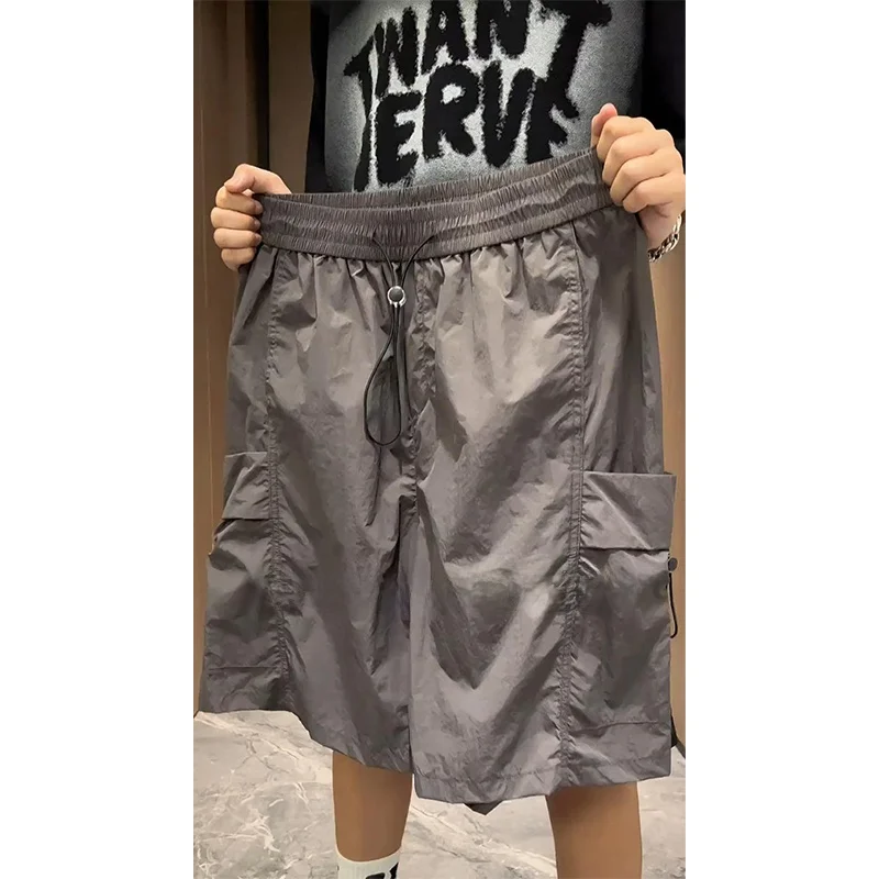 

Deep ey Workwear orts Men's Summer American High Street Large ket Five-Quarter Casual Thin Qui Dry Straight Leg Pants