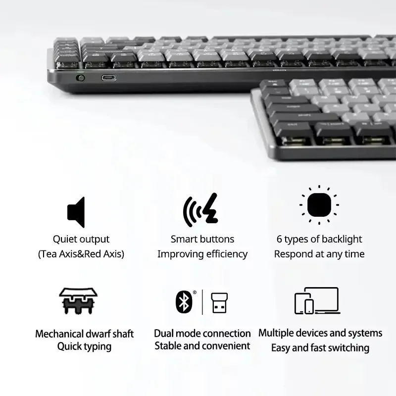 Logitech MX Mechanical Mini Wireless Gaming Keyboard Bluetooth Low noise Cyan axis 99% New Open Box Keyboard for Windows Android
