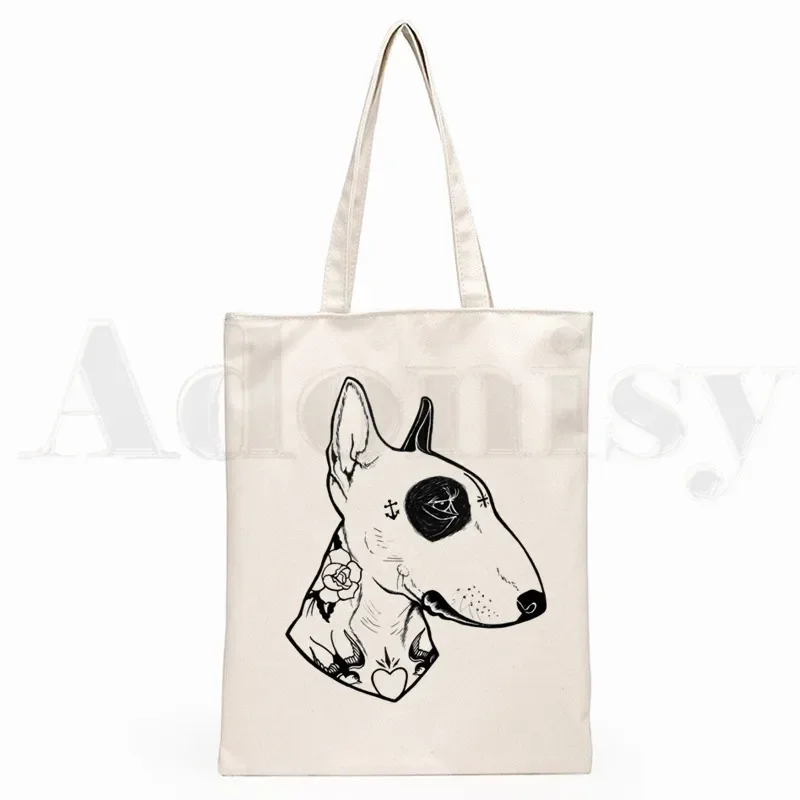 Bull Terrier Dog Pet Design Funny Graphic Hipster Cartoon Print Shopping Bags Girls Fashion Casual Pacakge Hand Bag