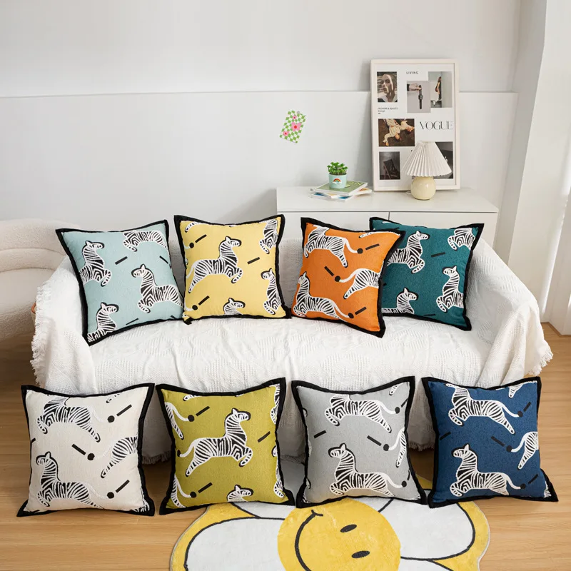 Moderne Cartoon Pony bestickte Kissenbezüge für Zuhause, Sofa, Bett, Dekokissenbezüge, Wohnzimmer, dekorativ