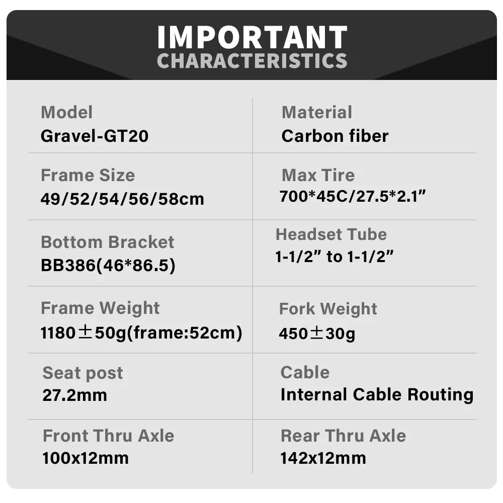 T1000 Carbon Gravel Frame Max Tire700C*45C Flat Mount Disc Brake BB386 Full Hidden Cable Gravel Bicycle Frameset Cyclocross Bike