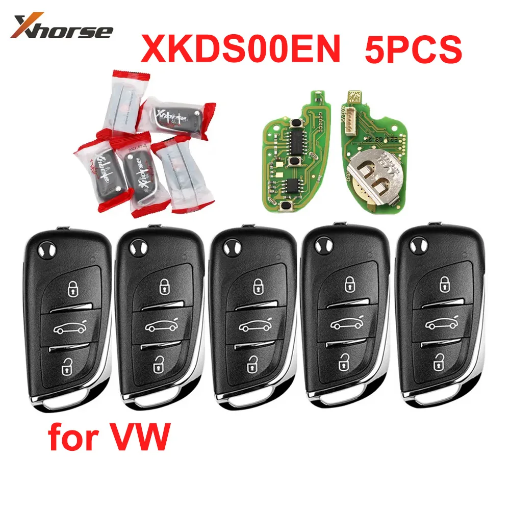 5 sztuk/lot Xhorse XKDS00EN 3 przyciski Uniwersalny przewód VVDI Zdalny kluczyk samochodowy DS Style dla VW Dla VVDI2 / Mini / Key Tool Max