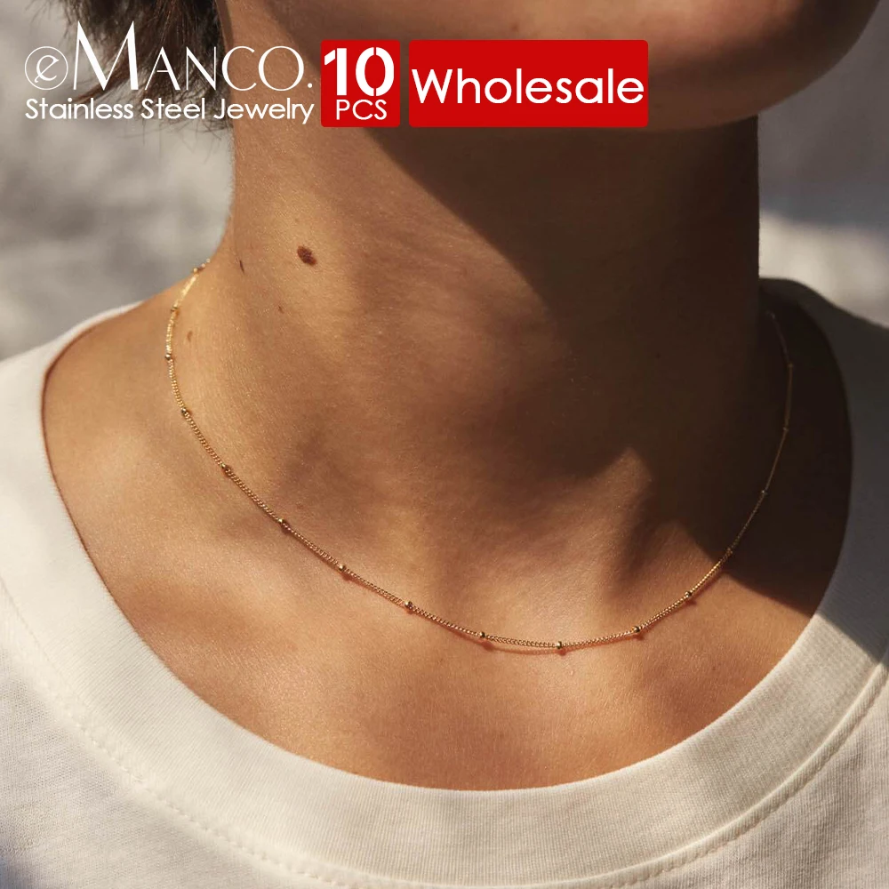 EMANCO 10PCS Bead Chain Stainless Steel Chain Choker Necklace Women Chain Necklace Sets for Women Gift Wholesale