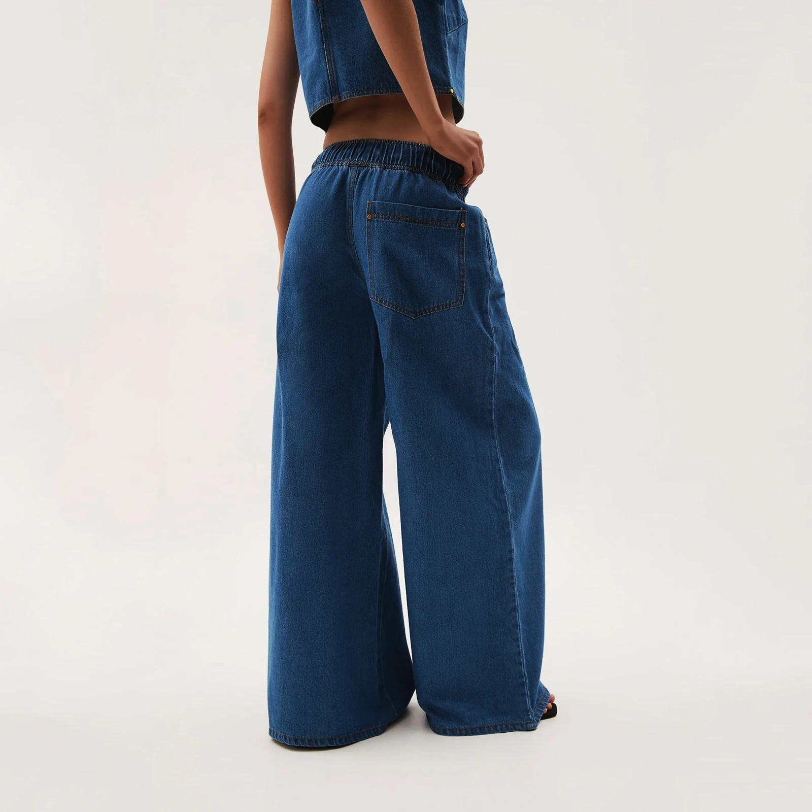 Damskie jeansy z kieszeniami, codzienne, proste, stylowe, jednolite, ze średnim stanem, ze sznurkiem, z szerokimi nogawkami, spodnie dżinsowe.