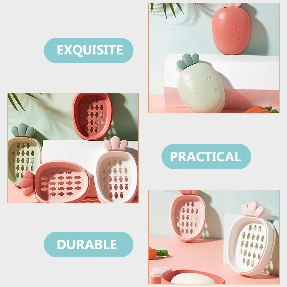 

4pcs Carrot Shape Box Bar Soap Holder Bathroom Shower Kitchen Sink Accessory Drain Holes Soap Saver Container Case