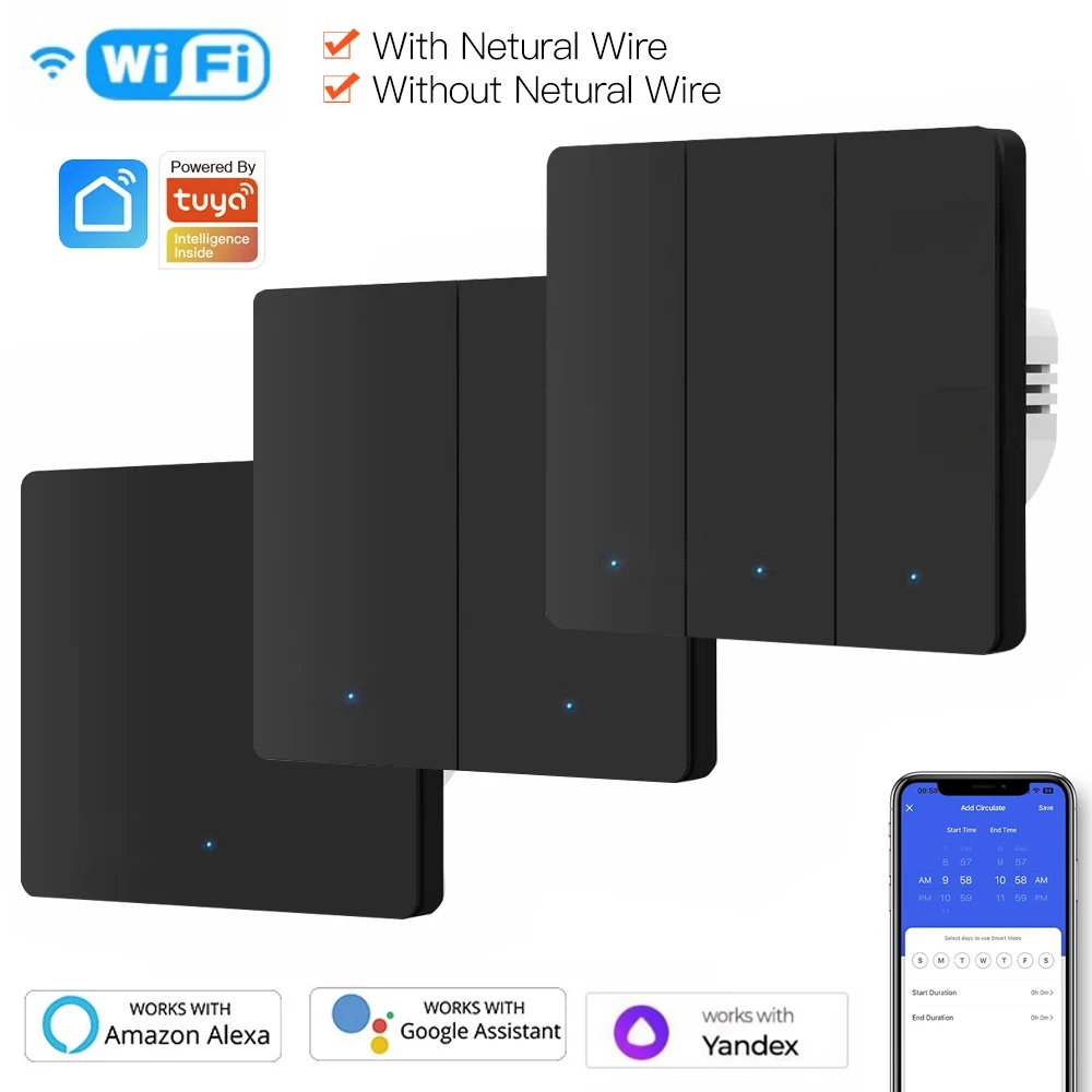 Tuya Smart Switch WiFi Push Button Wall Light Switches EU مع/بدون سلك محايد متوافق مع Alexa Google Home Alice Smart Home